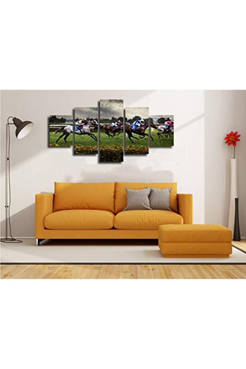 Artbrush Tower Horse Racing Wall Art Modern Pictures for Living Room Artwork Painting Dining Room Decor 5 Panel Canvas Prints Racehorse Poster Bedroom Decoration Framed Ready to Hang(60''Wx32''H) - Image 4