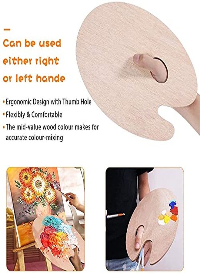 ديزين لوحة رسم فنية كبيرة الحجم بيضاوية الشكل من الخشب مع فتحة للإبهام من ديزاين - صينية خلط ألوان خشبية - سهلة التنظيف، لخلط الألوان الأكريليك والزيتية والمائية ((30 × 25) سم) - Image 4