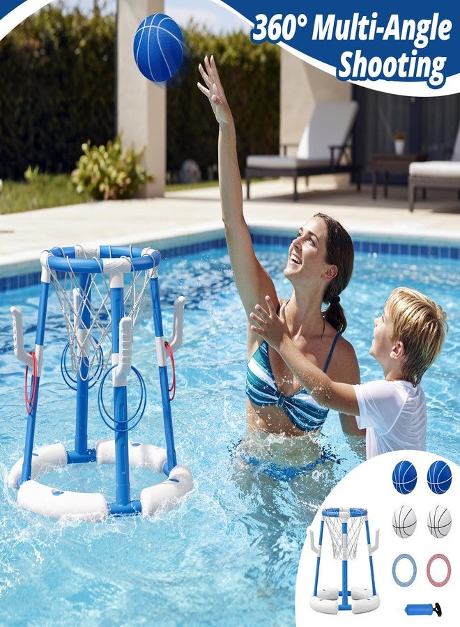 HYES 2 in 1 Pool Basketball Hoop, Floating Pool Toys with 4 Balls/8 Ring Toss Game for Kids Ages 4-8, Indoor Outdoor Water Basketball for Poolside Family Party for Adults Kids 8-12, Blue - Image 5