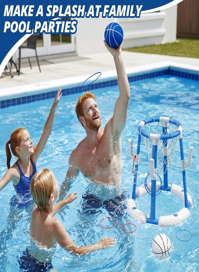 HYES 2 in 1 Pool Basketball Hoop, Floating Pool Toys with 4 Balls/8 Ring Toss Game for Kids Ages 4-8, Indoor Outdoor Water Basketball for Poolside Family Party for Adults Kids 8-12, Blue - Image 4