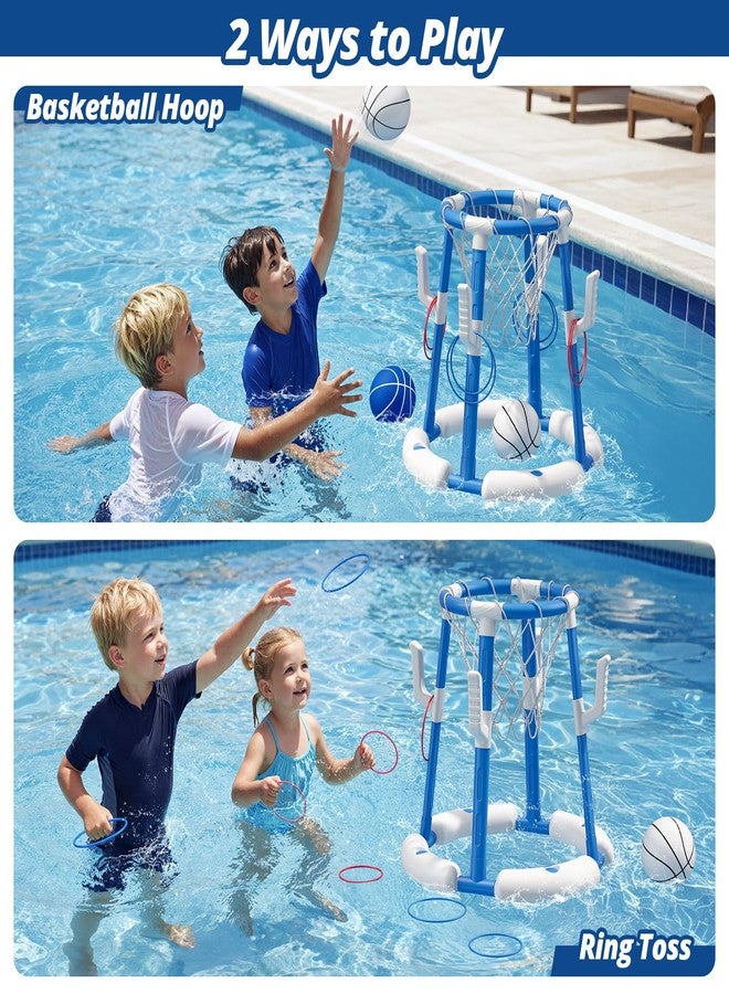 HYES 2 in 1 Pool Basketball Hoop, Floating Pool Toys with 4 Balls/8 Ring Toss Game for Kids Ages 4-8, Indoor Outdoor Water Basketball for Poolside Family Party for Adults Kids 8-12, Blue - Image 2
