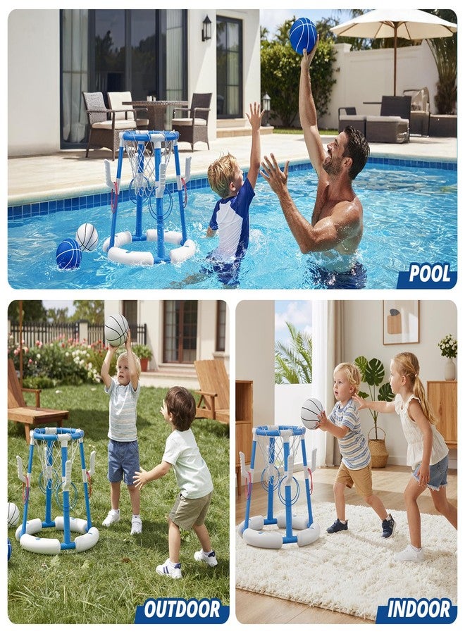 HYES 2 in 1 Pool Basketball Hoop, Floating Pool Toys with 4 Balls/8 Ring Toss Game for Kids Ages 4-8, Indoor Outdoor Water Basketball for Poolside Family Party for Adults Kids 8-12, Blue - Image 3