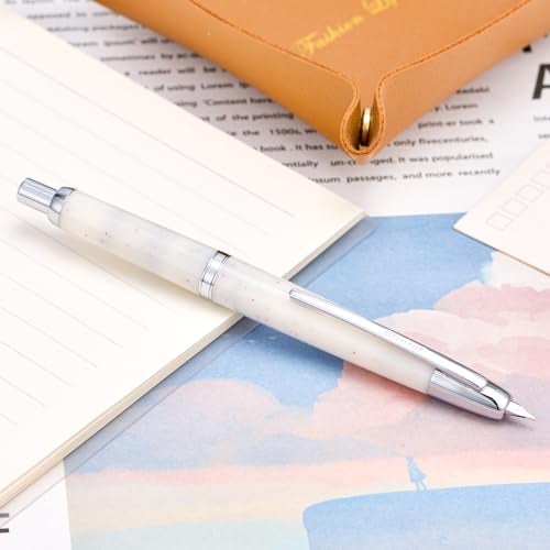 erofa Jinhao 20 Press Retractable Fountain Pen Extra Fine Nib with Converter Resin Writing Gift Pen, White Snow with Silver Clip - Image 3