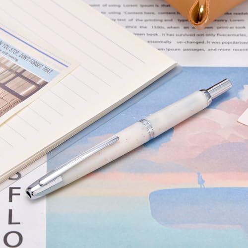erofa Jinhao 20 Press Retractable Fountain Pen Extra Fine Nib with Converter Resin Writing Gift Pen, White Snow with Silver Clip - Image 4