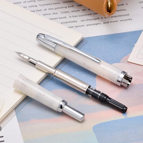 erofa Jinhao 20 Press Retractable Fountain Pen Extra Fine Nib with Converter Resin Writing Gift Pen, White Snow with Silver Clip - Image 5