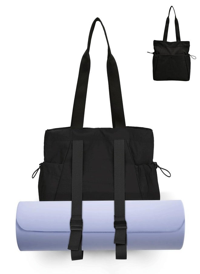 DLLTFPFE Yoga Bags for Women Gym Tote Bag with Adjustable Mat Holder Shoulder Bags Carrier Carryall for Yoga Pilates Travel Beach Work-Black - Image 1