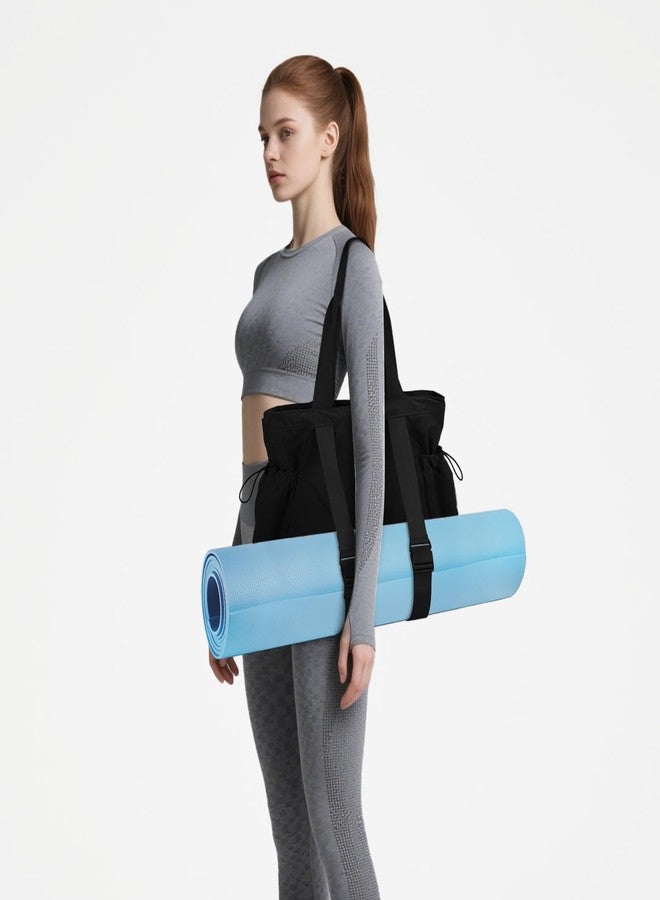 DLLTFPFE Yoga Bags for Women Gym Tote Bag with Adjustable Mat Holder Shoulder Bags Carrier Carryall for Yoga Pilates Travel Beach Work-Black - Image 2