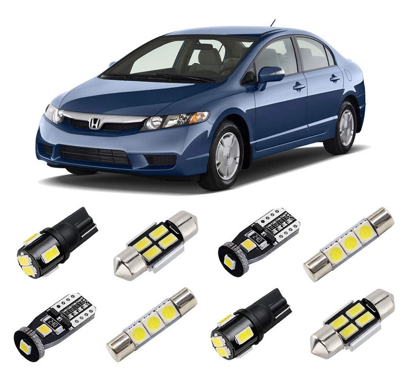 مجموعة أضواء LED داخلية بيضاء من BRISHINE لسيارة هوندا سيفيك سيدان/كوبيه 2001-2011، أضواء LED داخلية فائقة السطوع 6000K، حزمة لمبات أضواء لوحة الترخيص وأداة التركيب