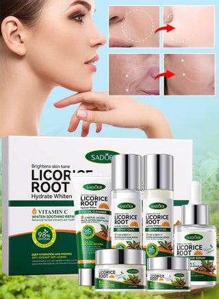 Licorice Root Six Pieces Skin Care Set with Facial Cleanser Eye Cream Repair Toner Repair Serum Repair Lotion and Face Cream with Licorice Root Extract Skincare Set Hydrate Whiten Brightens with Vitamin C - pzsku/Z0FF38578EB382534AA9CZ/45/1746195473/440ed4cb-13b9-4fdf-8340-91bf28fbda0d