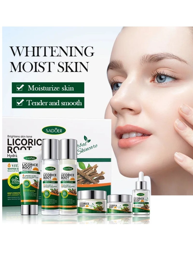 SADOER Licorice Root Six Pieces Skin Care Set with Facial Cleanser Eye Cream Repair Toner Repair Serum Repair Lotion and Face Cream with Licorice Root Extract Skincare Set Hydrate Whiten Brightens with Vitamin C  - Image 3