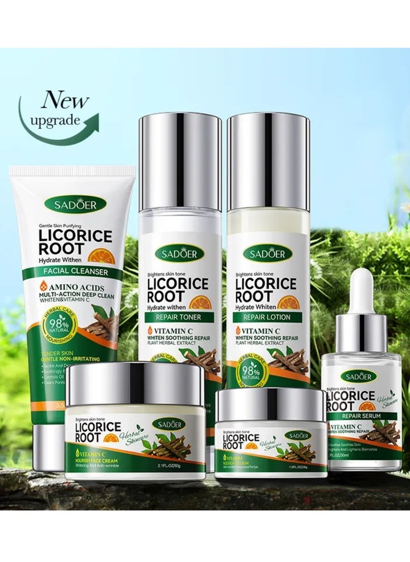 SADOER Licorice Root Six Pieces Skin Care Set with Facial Cleanser Eye Cream Repair Toner Repair Serum Repair Lotion and Face Cream with Licorice Root Extract Skincare Set Hydrate Whiten Brightens with Vitamin C  - Image 2