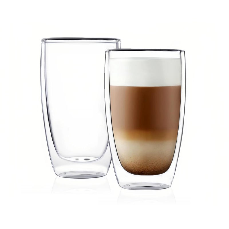 CnGlass Double Wall Thermo Glass MugsGlass Espresso Cups135 oz 400MLSet of 2 Insulated Glass Coffee MugGlassware Beer Drinkware - Image 1
