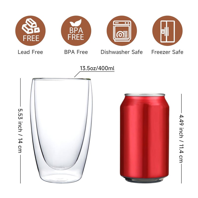CnGlass Double Wall Thermo Glass MugsGlass Espresso Cups135 oz 400MLSet of 2 Insulated Glass Coffee MugGlassware Beer Drinkware - Image 2