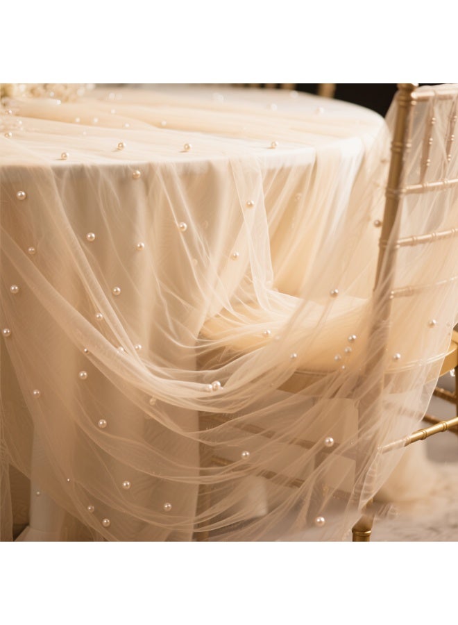 Anfan Champagne Pearl Lace Tulle Tablecloth 165cm x 3.02m Single Piece – Bohemian Wedding, Bridal Party, Dessert Table Drape, Wedding Arch & Baby Shower Backdrop Curtain - Image 5
