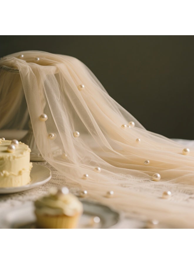 Anfan Champagne Pearl Lace Tulle Tablecloth 165cm x 3.02m Single Piece – Bohemian Wedding, Bridal Party, Dessert Table Drape, Wedding Arch & Baby Shower Backdrop Curtain - Image 3