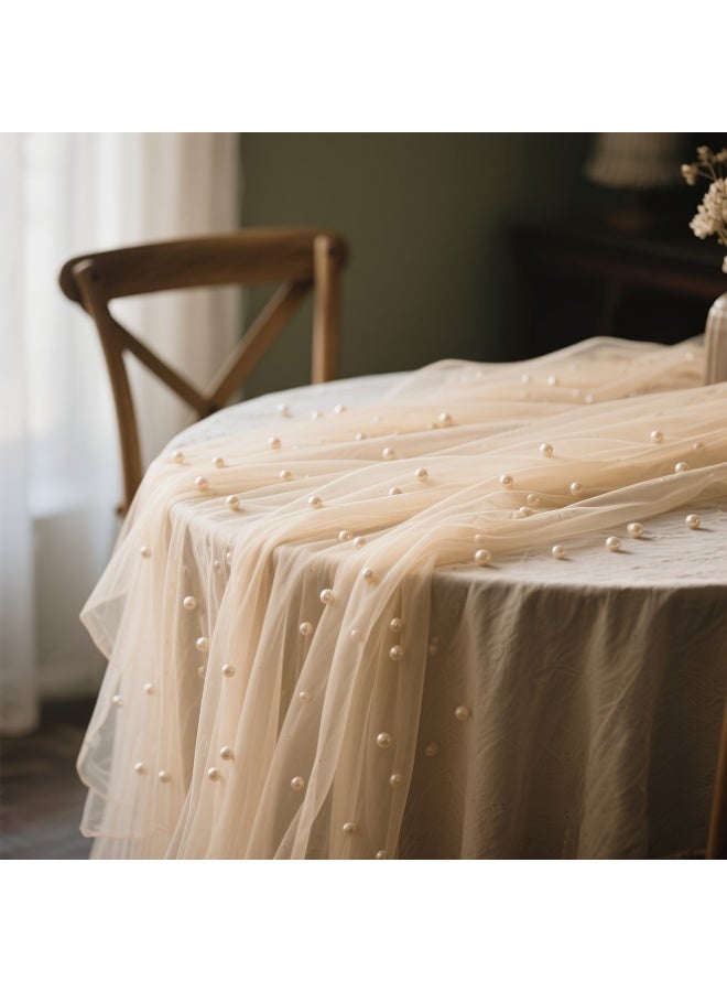 Anfan Champagne Pearl Lace Tulle Tablecloth 165cm x 3.02m Single Piece – Bohemian Wedding, Bridal Party, Dessert Table Drape, Wedding Arch & Baby Shower Backdrop Curtain - Image 4