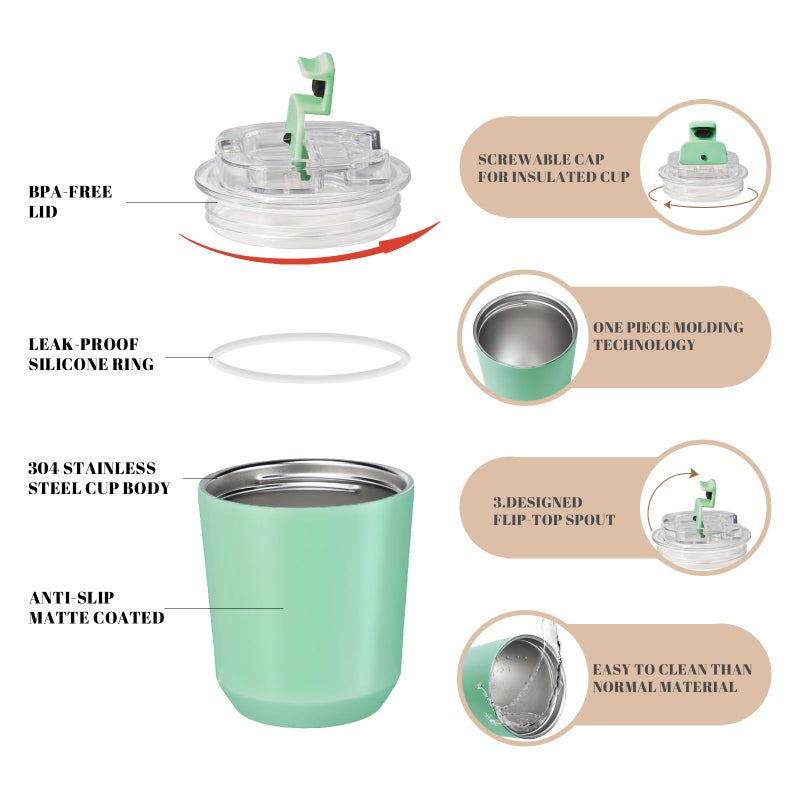 Puraville Insulated Tumblers with Lid, 10 oz Travel Coffee Mug Stainless Steel Vacuum Cup, Leak Proof Reusable Double Walled Coffee Tumbler for Iced and Hot Drinks, Green - Image 4