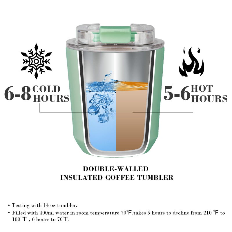 Puraville Insulated Tumblers with Lid, 10 oz Travel Coffee Mug Stainless Steel Vacuum Cup, Leak Proof Reusable Double Walled Coffee Tumbler for Iced and Hot Drinks, Green - Image 3