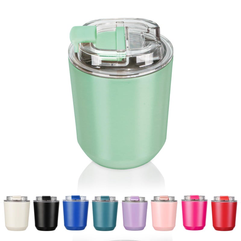 Puraville Insulated Tumblers with Lid, 10 oz Travel Coffee Mug Stainless Steel Vacuum Cup, Leak Proof Reusable Double Walled Coffee Tumbler for Iced and Hot Drinks, Green - Image 1