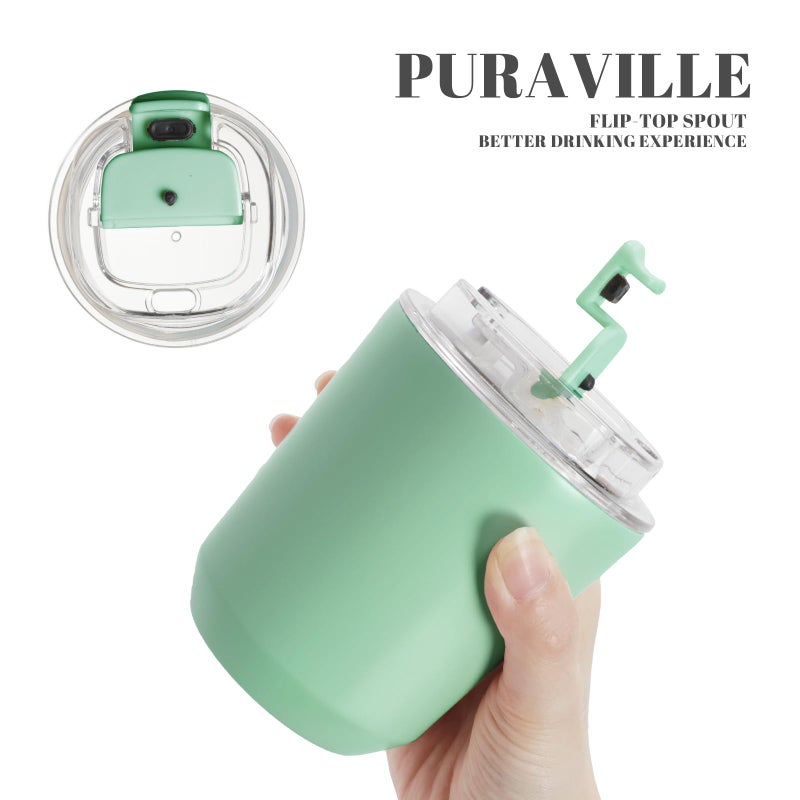 Puraville Insulated Tumblers with Lid, 10 oz Travel Coffee Mug Stainless Steel Vacuum Cup, Leak Proof Reusable Double Walled Coffee Tumbler for Iced and Hot Drinks, Green - Image 5