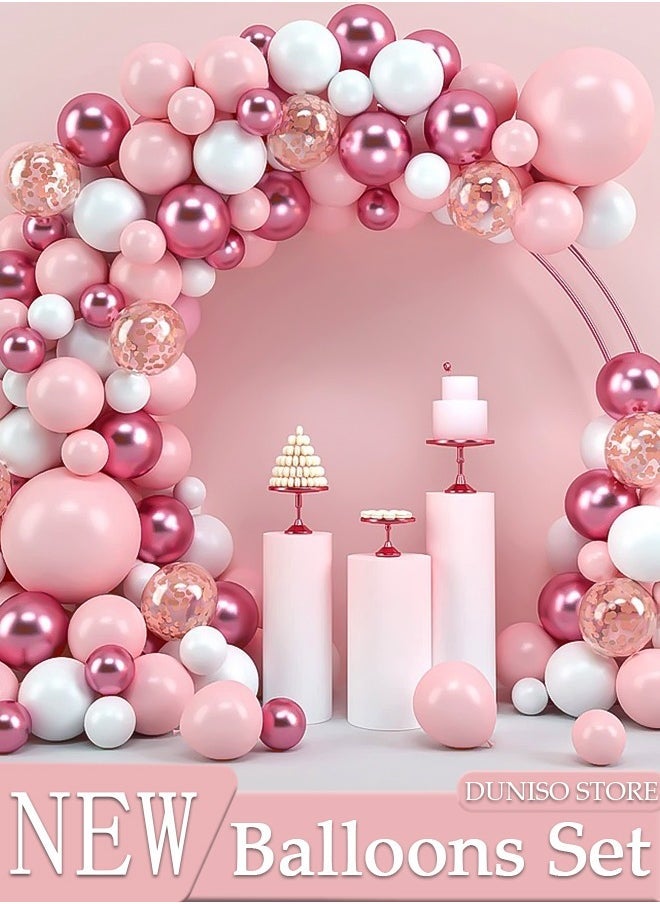 DUNISO Balloons Garland Arch Kit 127 Pcs 5/10/12/18 Inch Pink and White Latex Balloons Set For Baby Shower Wedding Birthday Party Background Decorations School Opening Ceremony - Image 1