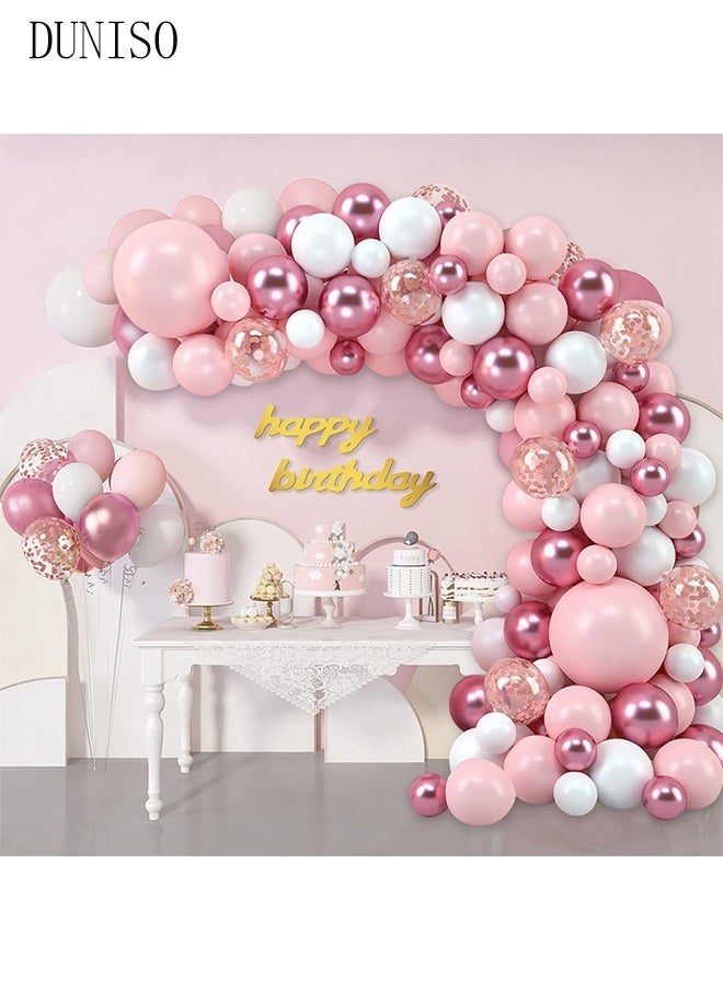 DUNISO Balloons Garland Arch Kit 127 Pcs 5/10/12/18 Inch Pink and White Latex Balloons Set For Baby Shower Wedding Birthday Party Background Decorations School Opening Ceremony - Image 3