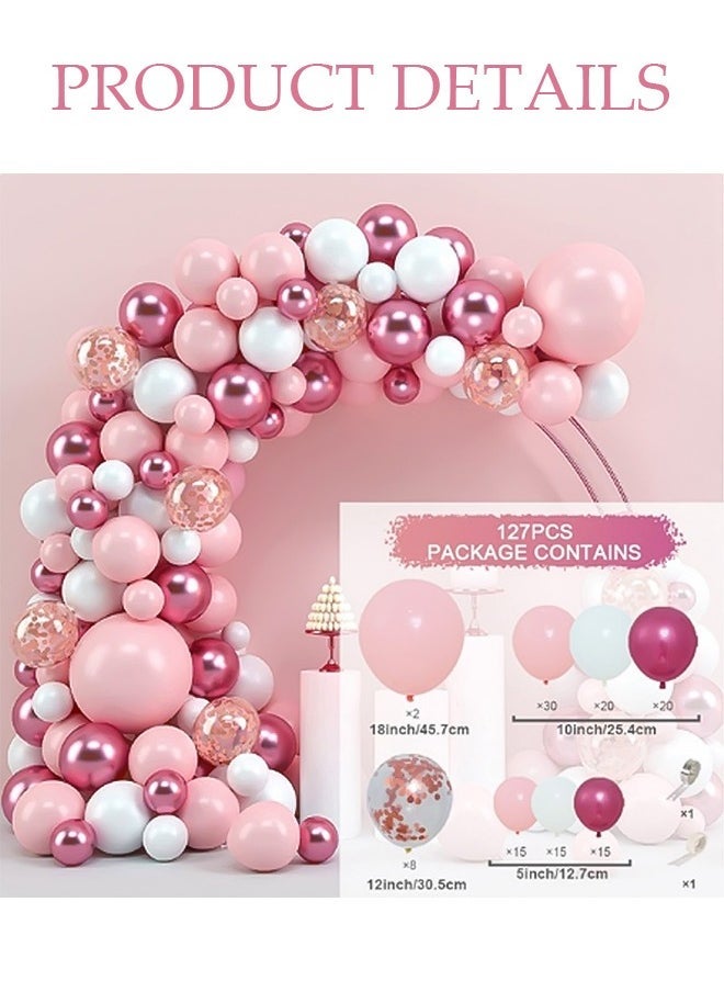 DUNISO Balloons Garland Arch Kit 127 Pcs 5/10/12/18 Inch Pink and White Latex Balloons Set For Baby Shower Wedding Birthday Party Background Decorations School Opening Ceremony - Image 2