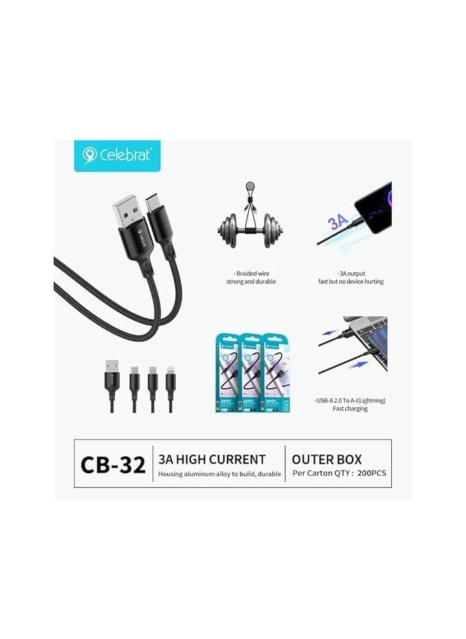 Celebrat Celebrat CB-32 Portable USB To Micro Fast Charge And Data Transmission Cable With Braided wire Design And Practical Fits Mobile Phone 3A /480mbps /1M - Black  - Image 3