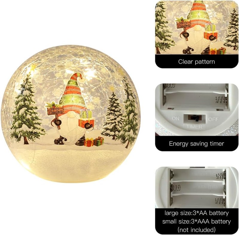 PHITRIC Christmas Decorations Indoor, 3 PCS Sparkling Christmas Gnomes Globes with LED Lights and Timer, Xmas Table Decor Centerpieces Crackle Glass Ball for Fireplace, Home, Tabletop, Mantel, Shelf - Image 4