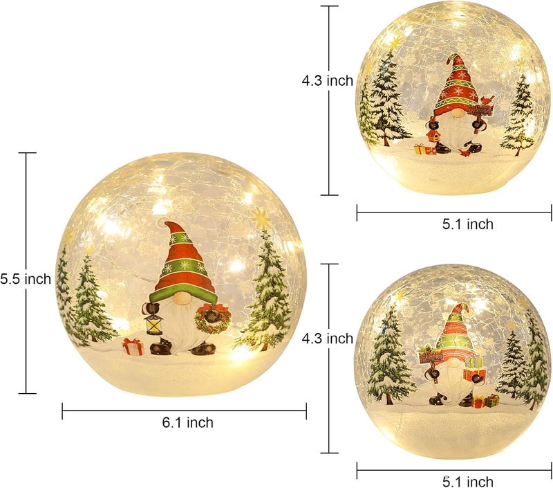 PHITRIC Christmas Decorations Indoor, 3 PCS Sparkling Christmas Gnomes Globes with LED Lights and Timer, Xmas Table Decor Centerpieces Crackle Glass Ball for Fireplace, Home, Tabletop, Mantel, Shelf - Image 3
