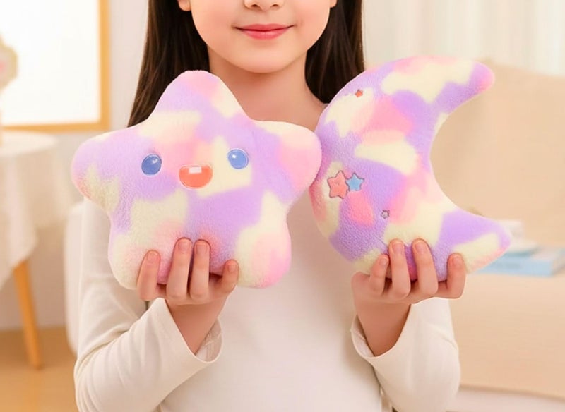 Tickles Rainbow Moon & Star Cushion Soft Plush Pillow For Kids Boys & Girls Home & Car Decoration (Color: Multicolor Size: 20 cm),Polyester - Image 1