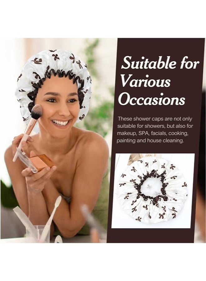 4Pcs Double Waterproof Shower Caps, Elastic Reusable Bathing Cap Printed Shower Hat Bath Hat Beauty Salon Spa Shower Cap for Women Girls  - Image 4