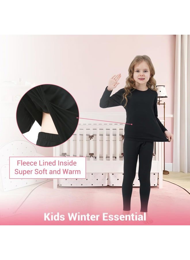 PISIQI Girls Thermal Underwear Set Ultra Soft Long Underwear for Kids Fleece Lined Winter Warm Base Layer Kids Long Johns Set, Black, S - Image 2