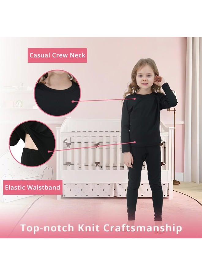 PISIQI Girls Thermal Underwear Set Ultra Soft Long Underwear for Kids Fleece Lined Winter Warm Base Layer Kids Long Johns Set, Black, S - Image 3