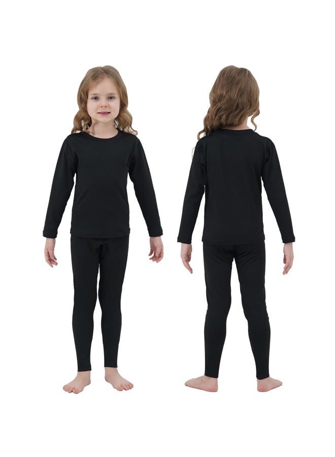 PISIQI Girls Thermal Underwear Set Ultra Soft Long Underwear for Kids Fleece Lined Winter Warm Base Layer Kids Long Johns Set, Black, S - Image 5