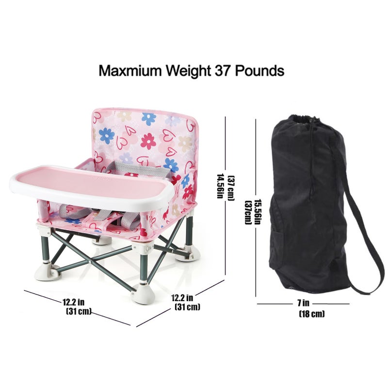 PandaEar Portable Baby Seat Travel| Compact Fold with Straps for Indoor/Outdoor Use| Great for Camping, Beach, Lawn |Toddlers, Kids, Boys, Girls (with Placemat, Pink) - Image 2