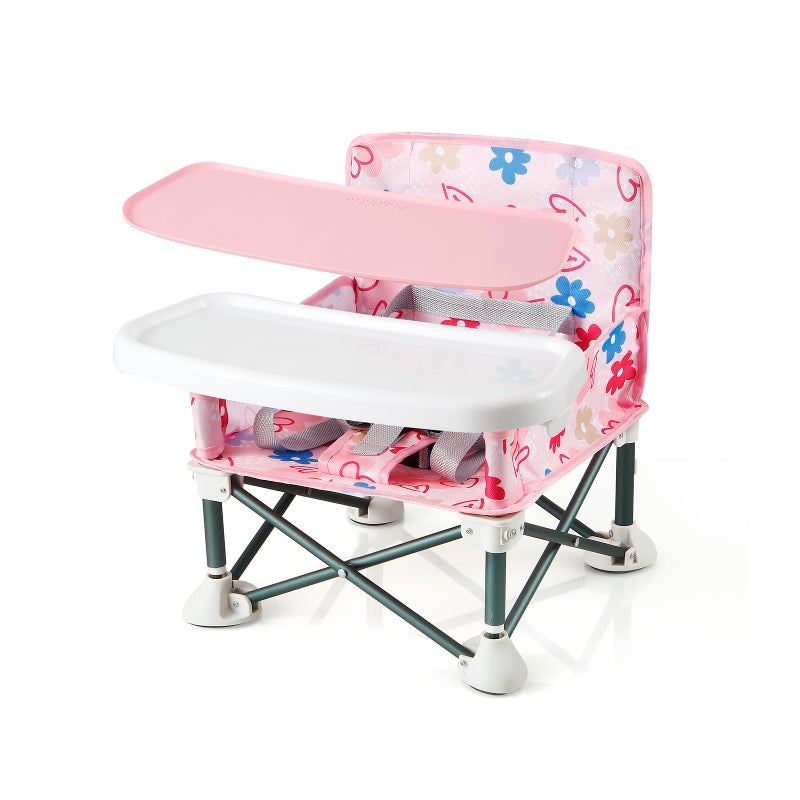 PandaEar Portable Baby Seat Travel| Compact Fold with Straps for Indoor/Outdoor Use| Great for Camping, Beach, Lawn |Toddlers, Kids, Boys, Girls (with Placemat, Pink) - Image 1
