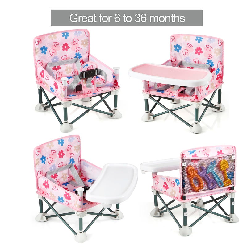 PandaEar Portable Baby Seat Travel| Compact Fold with Straps for Indoor/Outdoor Use| Great for Camping, Beach, Lawn |Toddlers, Kids, Boys, Girls (with Placemat, Pink) - Image 3