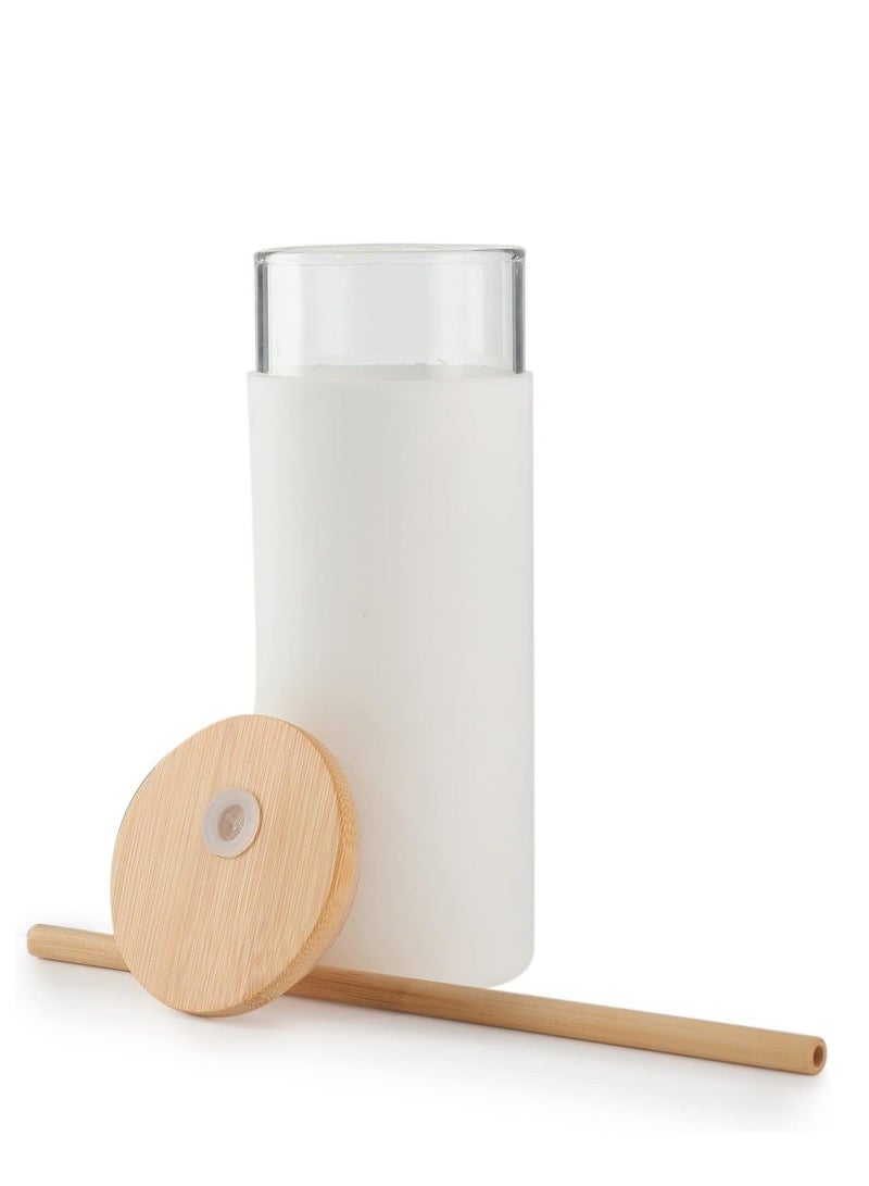 HOME ZONE (2-piece) Glass Tumbler with Lid and Straw for Tea Smoothie Cute Reusable Cup with Silicone Protective Sleeve - Image 3