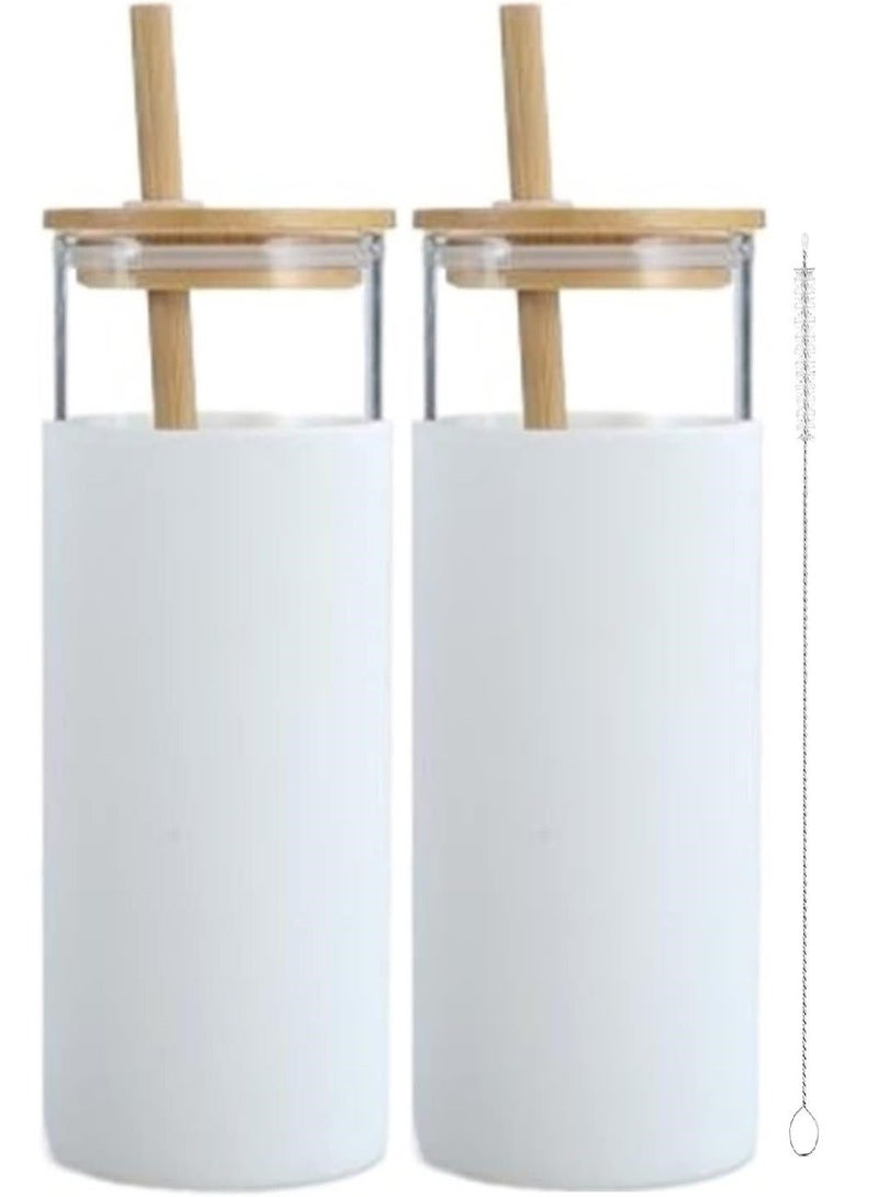 HOME ZONE (2-piece) Glass Tumbler with Lid and Straw for Tea Smoothie Cute Reusable Cup with Silicone Protective Sleeve - Image 1