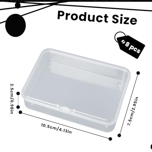 Gabrella 8 Pcs Small Plastic Case, 4x3x1 Inch Mini Plastic Storage Containers Box with Lid, Clear Rectangle Box Organizer for Collecting Small Items, Beads, Jewelry, Cards, Crafts - Image 2