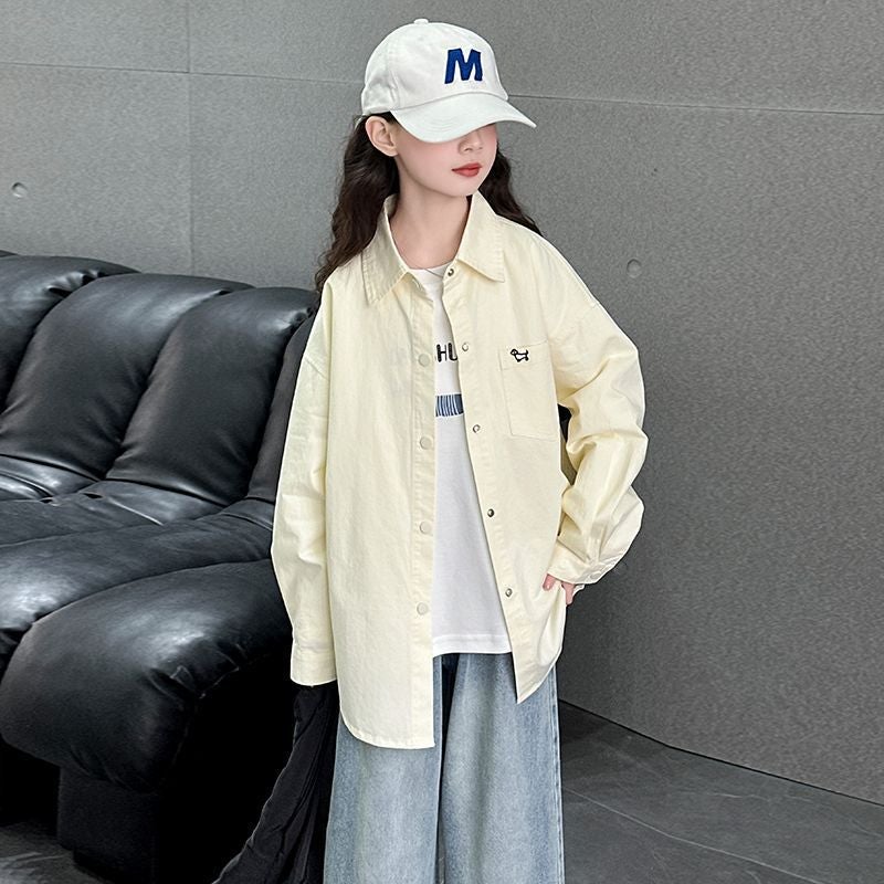 Internet Celebrity Fashion Spring Women'S Comfortable Coat Big Children'S Spring New Solid Color Cartoon Casual All-Match Cardigan Trendy - Image 3