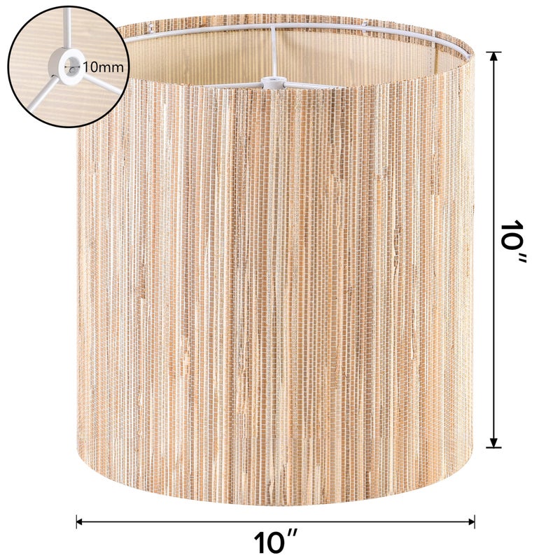 GO&SO GOSO 10 Inch Tall Drum Boho Lamp Shades Set of 2 Small, 10" x10" x10" (Spider) Yellow Natural Straw Woven Lampshades for Table Lamps & Wall Lampshade Replacement Farmhouse Assembly Required - Image 3