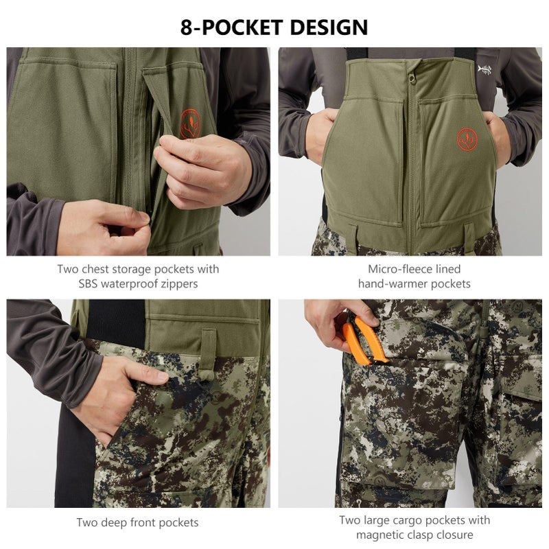 BASSDASH Splice II Menâ€™s Insulated Waterproof Camo Hunting Bibs Ripstop Fishing Pants - Image 5