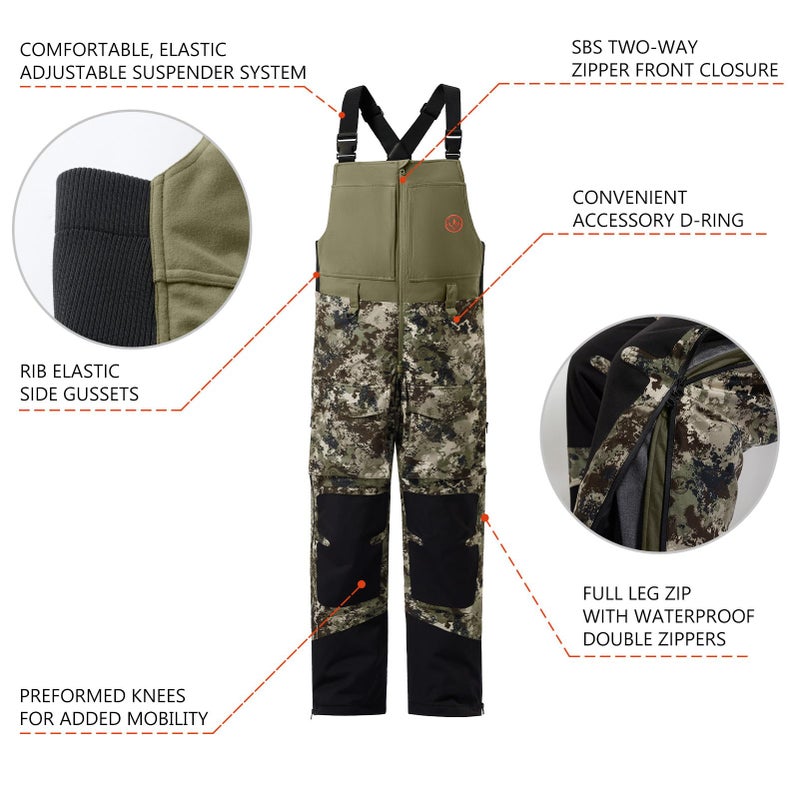 BASSDASH Splice II Menâ€™s Insulated Waterproof Camo Hunting Bibs Ripstop Fishing Pants - Image 2