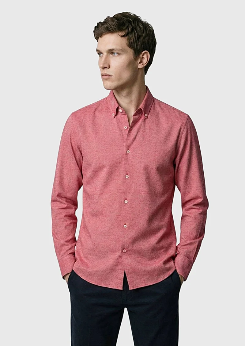 RAMSEY Red Plain Regular Fit Long Weaving Casual 100% Cotton Shirt
