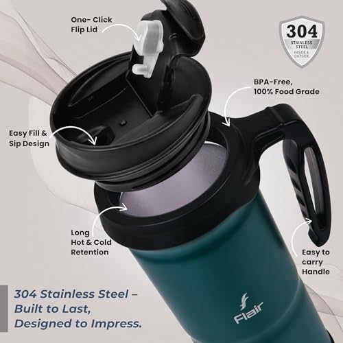 FLAIR Atom Vacuum Insulated Flask 709ml – Green,Leak-Proof, Hot & Cold, 304 Stainless Steel, Tough & Durable, Food Grade Travel Tumbler – Stay Hydrated, Sip Anywhere - Image 3