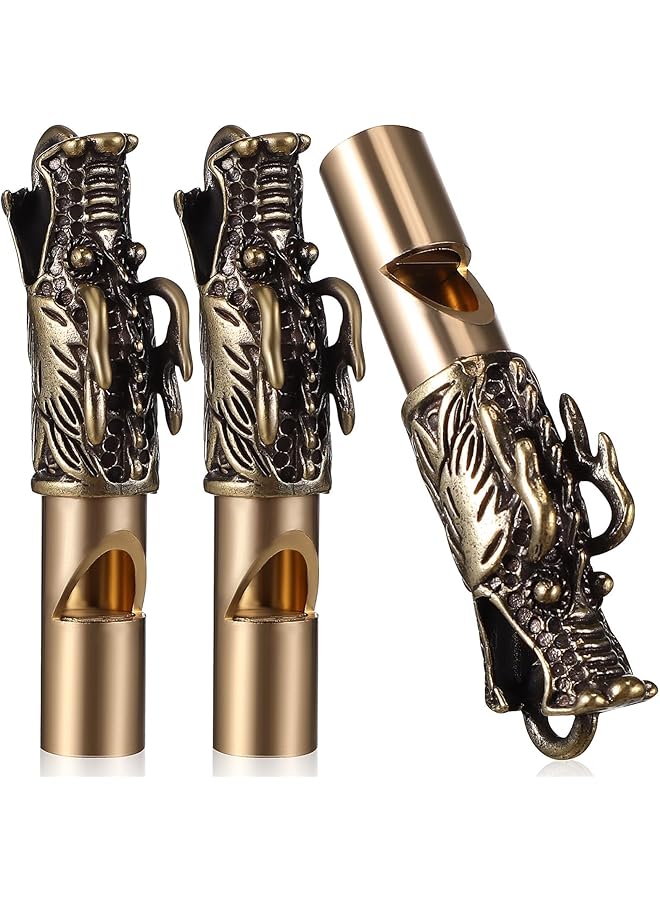 KASTWAVE 3pcs Brass Dragon Whistles Dragon Head Emergency Loud Whistle Keychain Chinese Bronze Camping Hiking Signal Whistles Dragon Charms Statue Hanging Ornament - Image 1