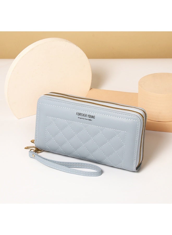 xozgdovg Stylish Long Womens Wallet with Double Zipper Blue 