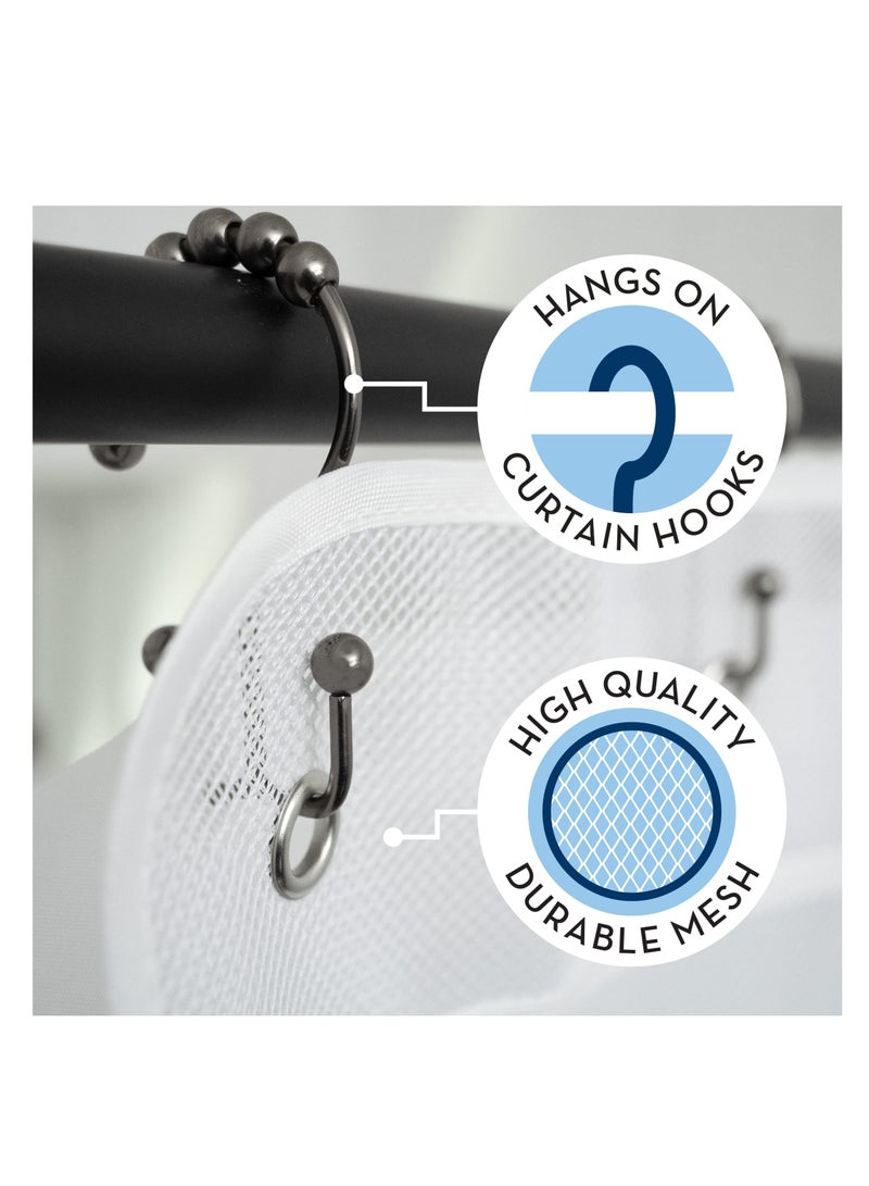 SYOSI Shower Organizer, Shower Caddy or Bathroom Organizer with Quick Drying Mesh, 7 Pockets to Hold Shampoo, Soap, Loofah, and Cruise Ship Essentials, 14 Inch by 30 Inch, White, 2 Pack - Image 5